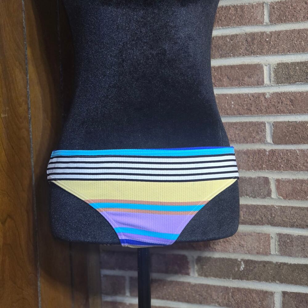 ROXY Color Jam Hipster Bikini Bottom Multi Stripe Ribbed Swim